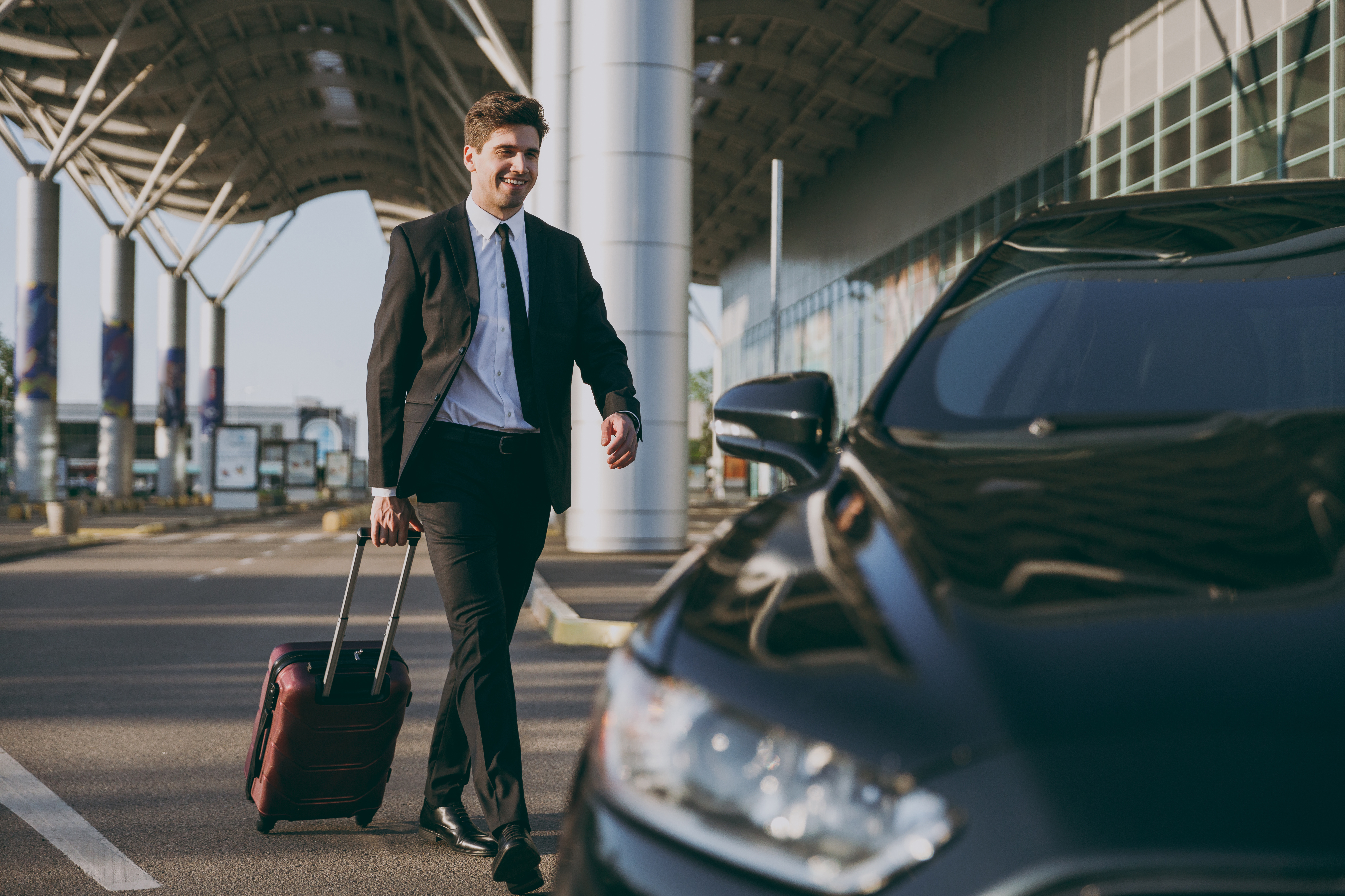 Traveler walking through an airport terminal
